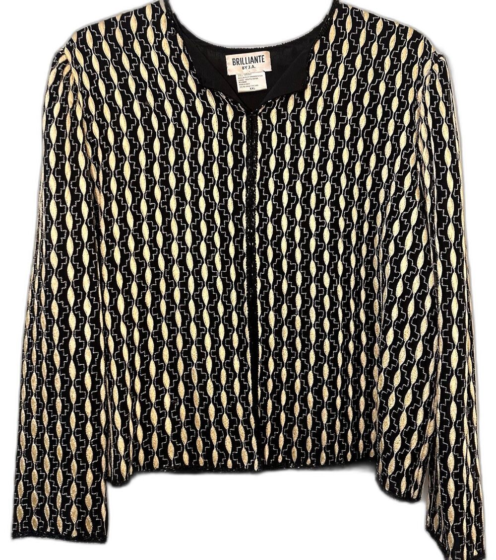 Brilliante by J.A. XXL 100% Silk Black Gold Embellished Evening Jacket